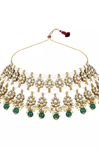 traditional kundan pearl choker necklace jewellery with jhumki earrings set for women & girls 