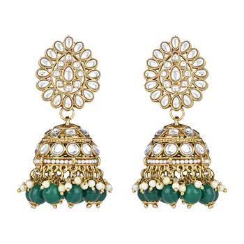 traditional kundan pearl choker necklace jewellery with jhumki earrings set for women & girls  3