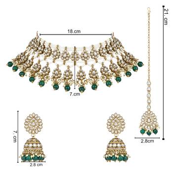 traditional kundan pearl choker necklace jewellery with jhumki earrings set for women & girls  5