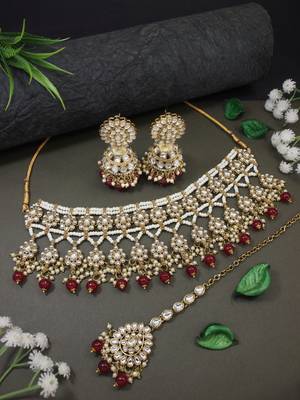 I jewels traditional kundan pearl choker necklace jewellery with jhumki earrings set for women & girls  1