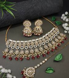 I jewels traditional kundan pearl choker necklace jewellery with jhumki earrings set for women & girls 