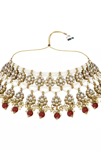 I jewels traditional kundan pearl choker necklace jewellery with jhumki earrings set for women & girls 