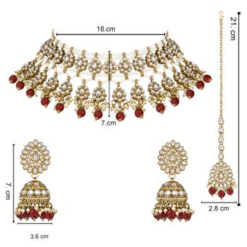 I jewels traditional kundan pearl choker necklace jewellery with jhumki earrings set for women & girls  5
