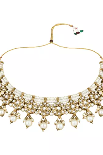 traditional kundan pearl choker necklace with jhumki earrings & maang tikka set 