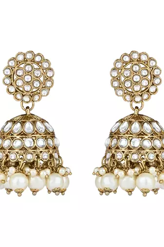 traditional kundan pearl choker necklace with jhumki earrings & maang tikka set 