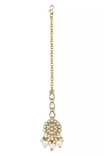 traditional kundan pearl choker necklace with jhumki earrings & maang tikka set 