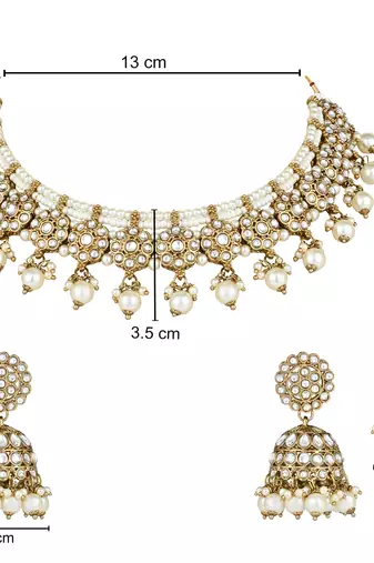traditional kundan pearl choker necklace with jhumki earrings & maang tikka set 