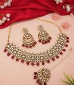 traditional floral kundan pearl choker necklace jewelry earrings & maang tikka set for women/girls 