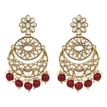 traditional floral kundan pearl choker necklace jewelry earrings & maang tikka set for women/girls  3