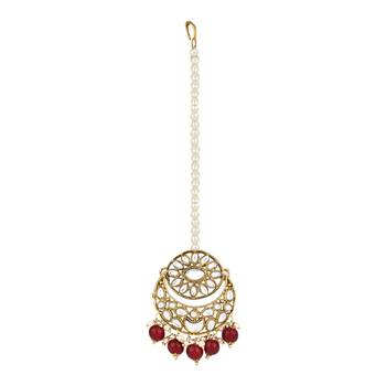traditional floral kundan pearl choker necklace jewelry earrings & maang tikka set for women/girls  4