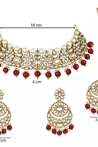 traditional floral kundan pearl choker necklace jewelry earrings & maang tikka set for women/girls 