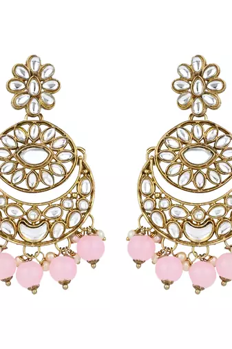 traditional floral kundan pearl choker necklace jewelry earrings & maang tikka set for women/girls 