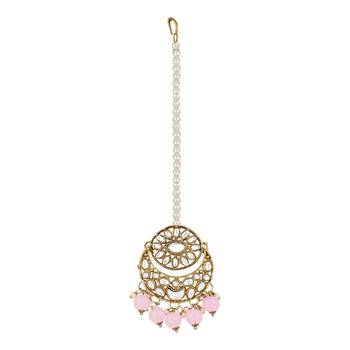 traditional floral kundan pearl choker necklace jewelry earrings & maang tikka set for women/girls  4