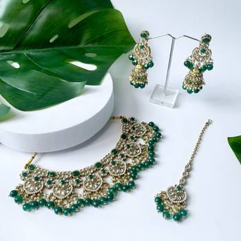 traditional handcrafted kundan pearl choker necklace jewellery set for women/girls 1