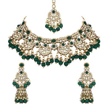 traditional handcrafted kundan pearl choker necklace jewellery set for women/girls 2