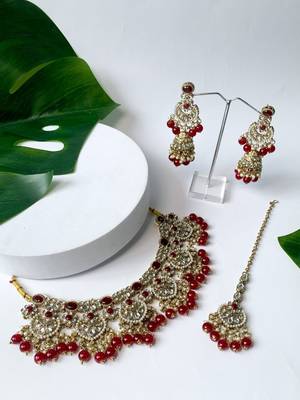 traditional handcrafted kundan pearl choker necklace jewellery set for women/girls 1