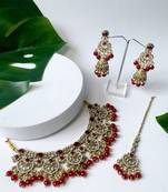 traditional handcrafted kundan pearl choker necklace jewellery set for women/girls