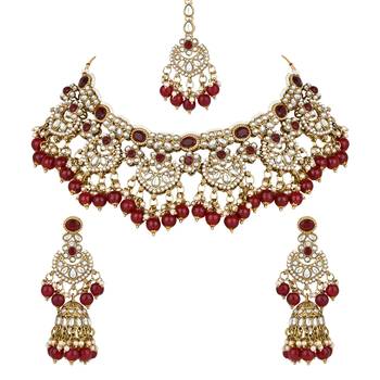 traditional handcrafted kundan pearl choker necklace jewellery set for women/girls 2