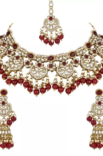 traditional handcrafted kundan pearl choker necklace jewellery set for women/girls
