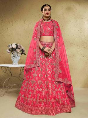 fascinating peach embroidered silk bridal lehenga set choli with dupatta with dupatta 1