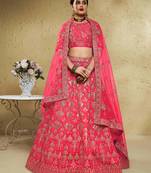 Fascinating Peach Embroidered Silk Bridal Lehenga Choli With Dupatta