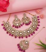 traditional floral kundan pearl choker necklace jewelry earrings & maang tikka set for women/girls