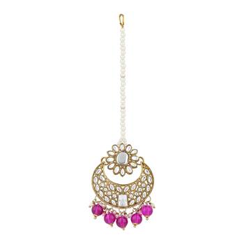 traditional floral kundan pearl choker necklace jewelry earrings & maang tikka set for women/girls 4