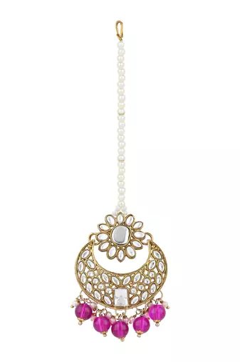 traditional floral kundan pearl choker necklace jewelry earrings & maang tikka set for women/girls