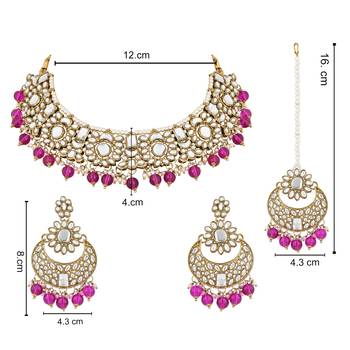traditional floral kundan pearl choker necklace jewelry earrings & maang tikka set for women/girls 5