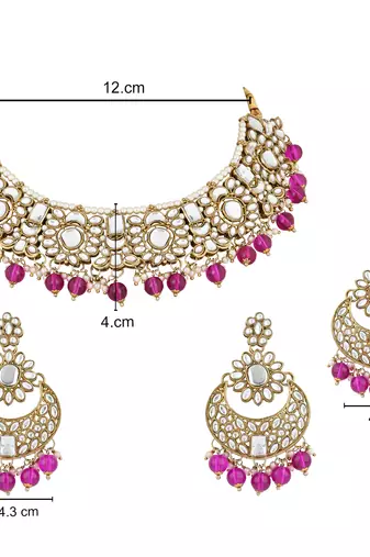 traditional floral kundan pearl choker necklace jewelry earrings & maang tikka set for women/girls