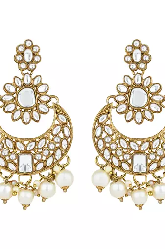traditional floral kundan pearl choker necklace jewelry earrings & maang tikka set for women/girls