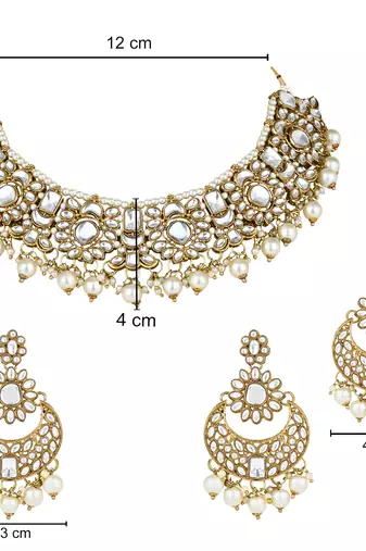 traditional floral kundan pearl choker necklace jewelry earrings & maang tikka set for women/girls