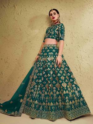 fascinating green embroidered silk bridal lehenga set choli with dupatta with dupatta 3