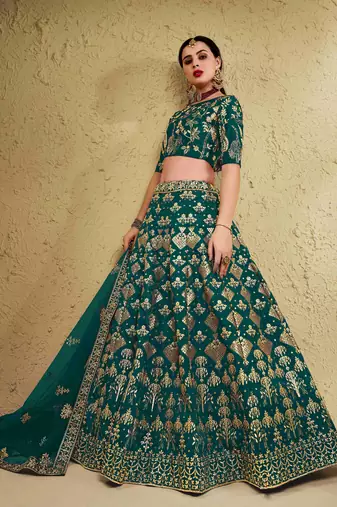 fascinating green embroidered silk bridal lehenga set choli with dupatta with dupatta