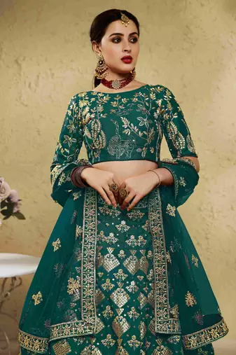 fascinating green embroidered silk bridal lehenga set choli with dupatta with dupatta