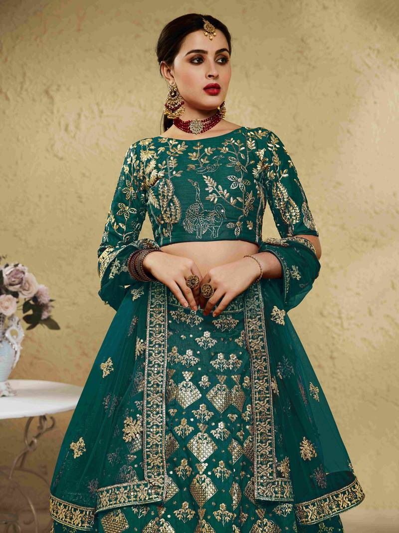 Fascinating Green Embroidered Silk Bridal Lehenga Choli With Dupatta
