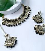traditional kundan pearl drop choker necklace jewellery & dangle earrings set for women/girls