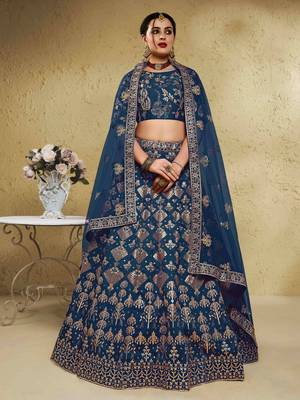 fascinating blue embroidered silk bridal lehenga set choli with dupatta with dupatta 1