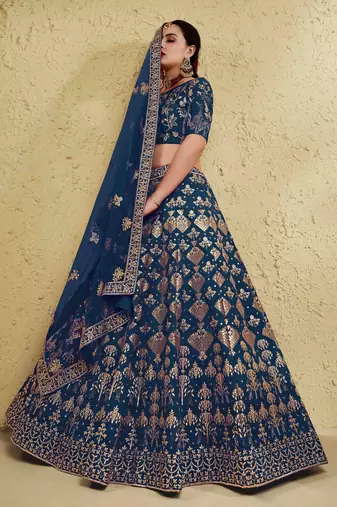 fascinating blue embroidered silk bridal lehenga set choli with dupatta with dupatta