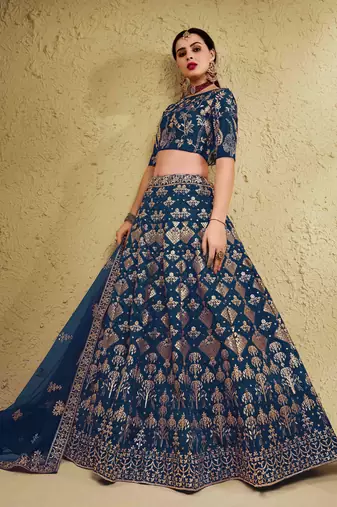 fascinating blue embroidered silk bridal lehenga set choli with dupatta with dupatta