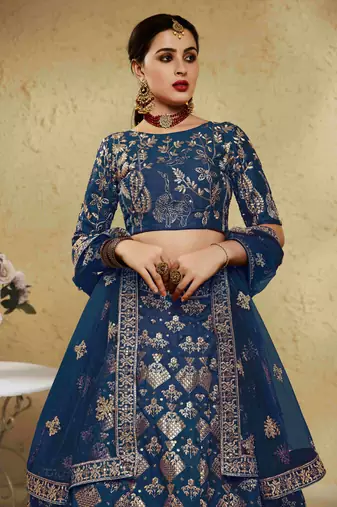 fascinating blue embroidered silk bridal lehenga set choli with dupatta with dupatta