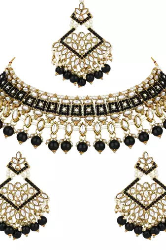traditional kundan pearl drop choker necklace jewellery & dangle earrings set for women/girls