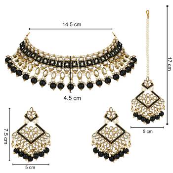 traditional kundan pearl drop choker necklace jewellery & dangle earrings set for women/girls 5