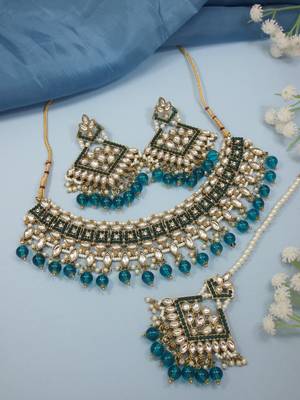 traditional kundan pearl drop choker necklace jewellery & dangle earrings set for women/girls 1
