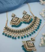 traditional kundan pearl drop choker necklace jewellery & dangle earrings set for women/girls