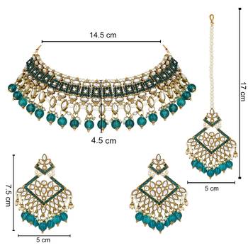 traditional kundan pearl drop choker necklace jewellery & dangle earrings set for women/girls 5
