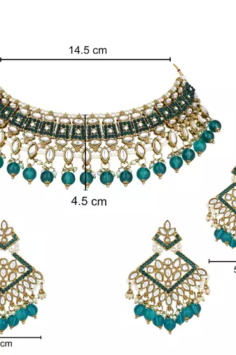 traditional kundan pearl drop choker necklace jewellery & dangle earrings set for women/girls