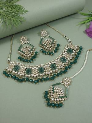 traditional kundan pearl drop choker necklace jewellery & dangle earrings set for women/girls 1