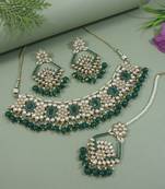 traditional kundan pearl drop choker necklace jewellery & dangle earrings set for women/girls