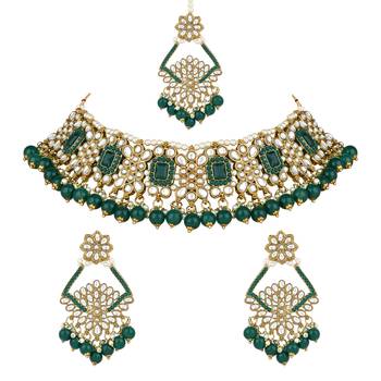 traditional kundan pearl drop choker necklace jewellery & dangle earrings set for women/girls 2